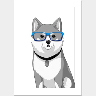 Cute Shiba Inu Dog with Nerdy Blue Glasses - Anime Wallpaper Posters and Art